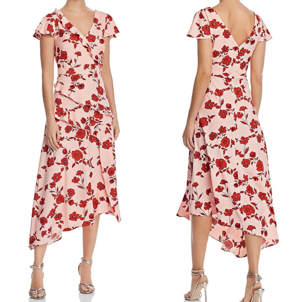 Adrianna Papell Pink Floral High Low Dress